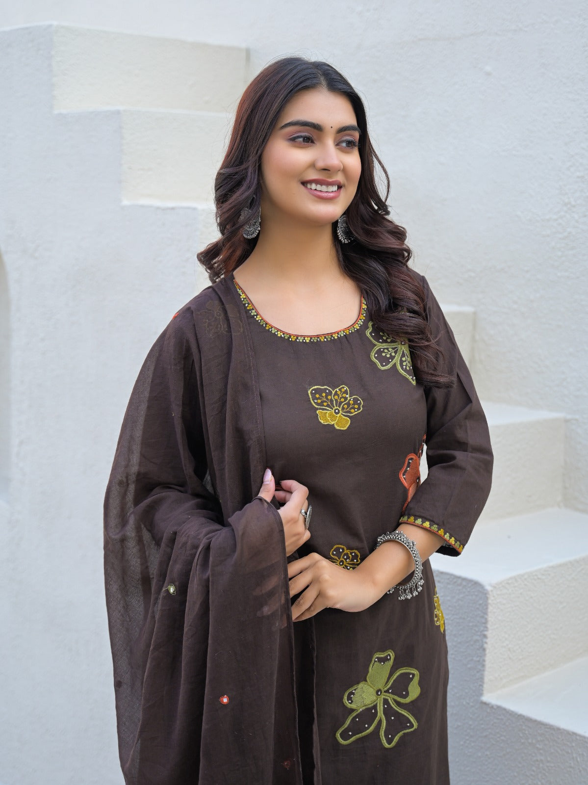 NOOAA Bloom Petal Embroidered Cotton Kurta Set | Premium Women’s Ethnic Wear