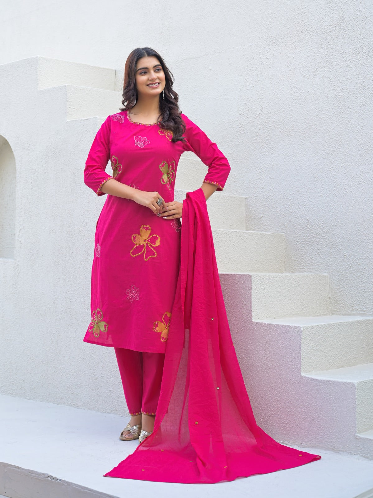 NOOAA Bloom Petal Embroidered Cotton Kurta Set | Premium Women’s Ethnic Wear