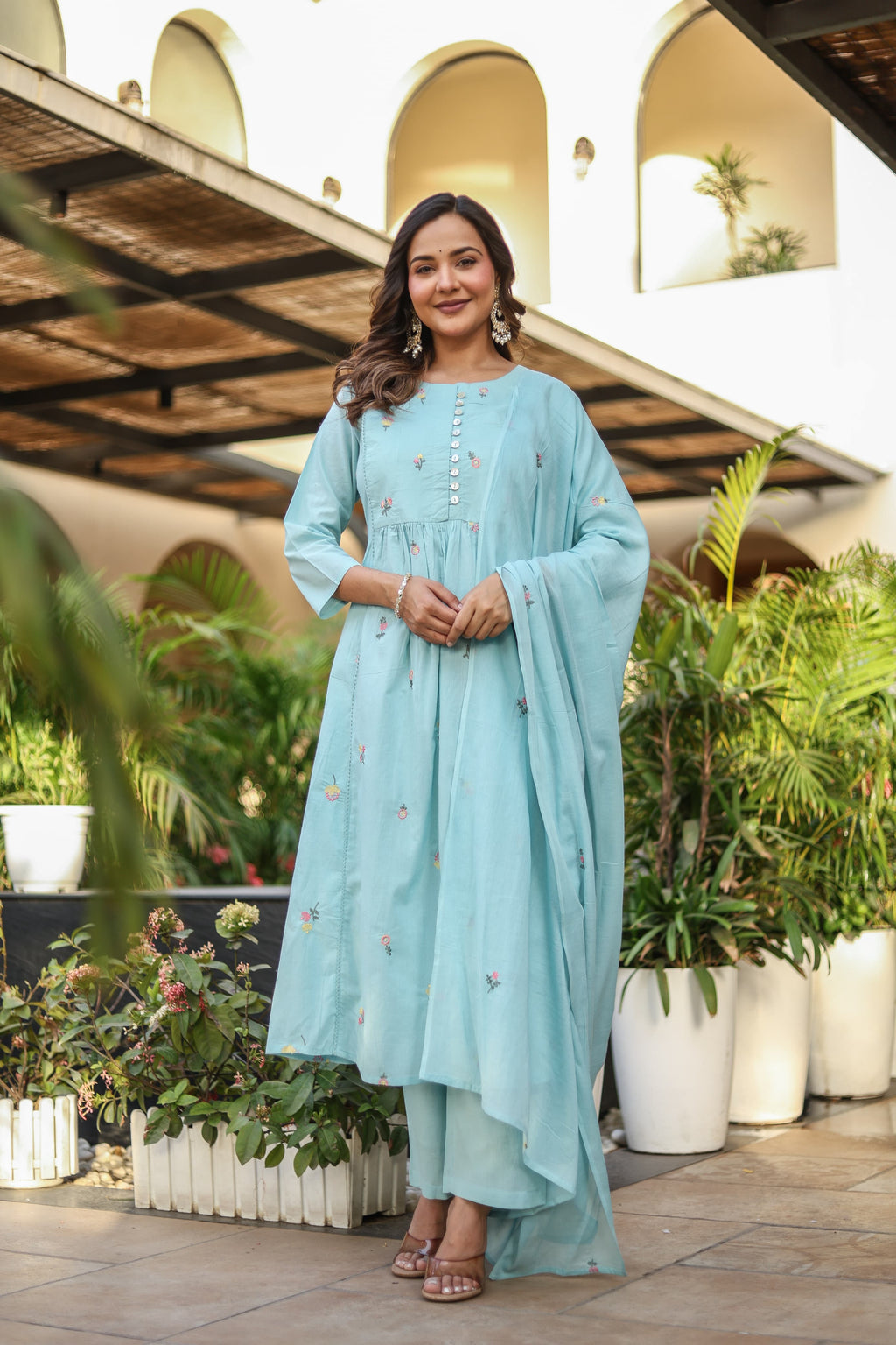 NOOAA Blossom Embroidered Cotton Kurta Set with Dupatta – Premium Women’s Ethnic Wear