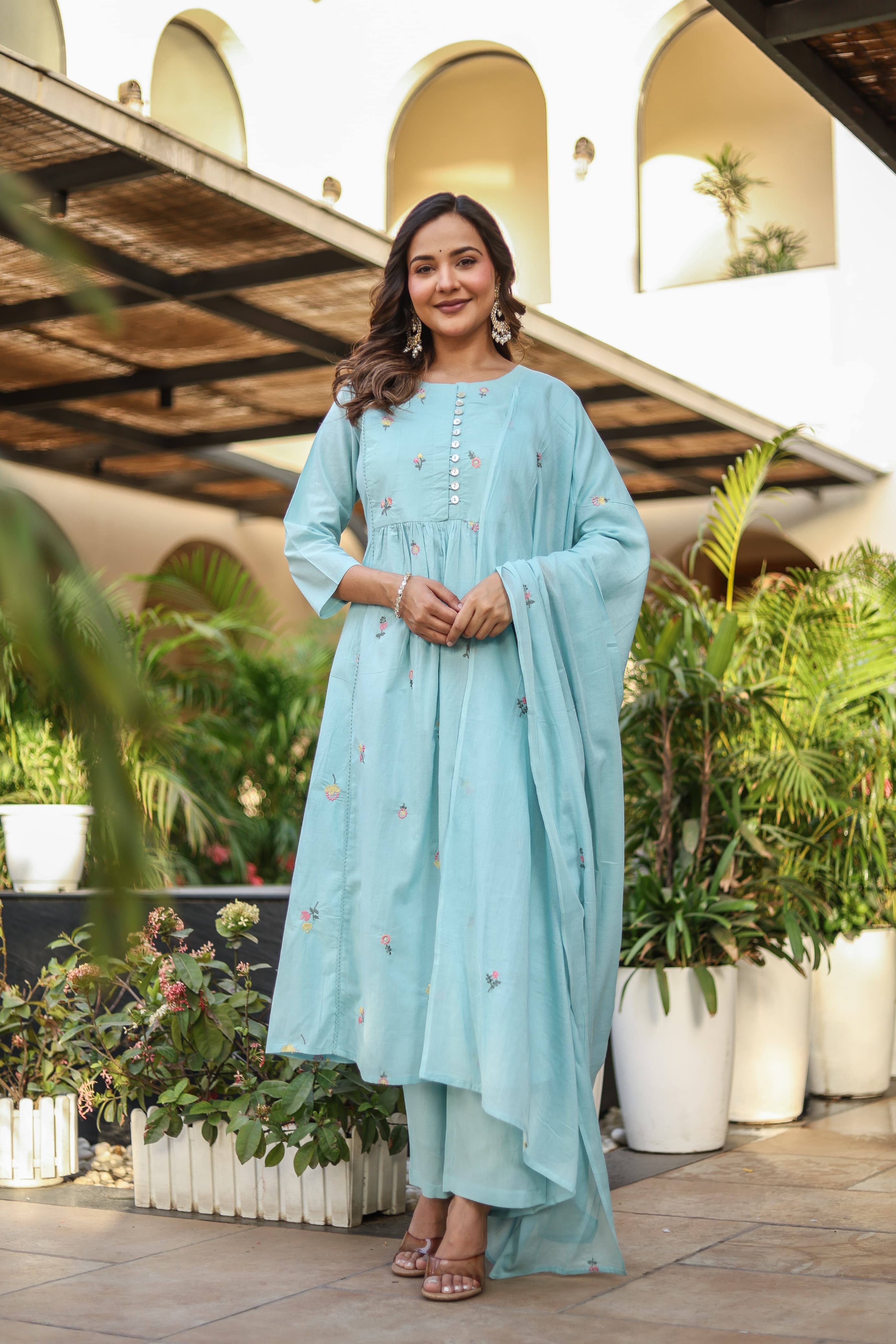 NOOAA Blossom Embroidered Cotton Kurta Set with Dupatta – Premium Women’s Ethnic Wear