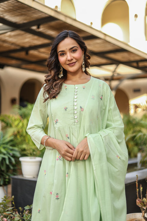 NOOAA Blossom Embroidered Cotton Kurta Set with Dupatta – Premium Women’s Ethnic Wear