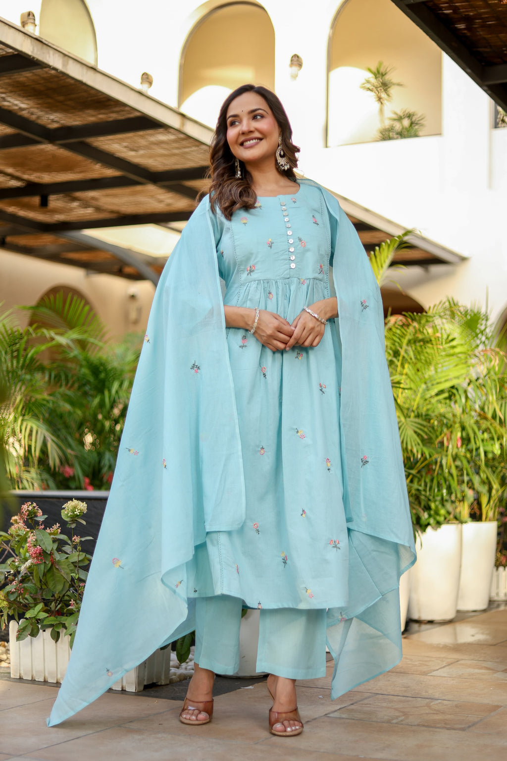 NOOAA Blossom Embroidered Cotton Kurta Set with Dupatta – Premium Women’s Ethnic Wear