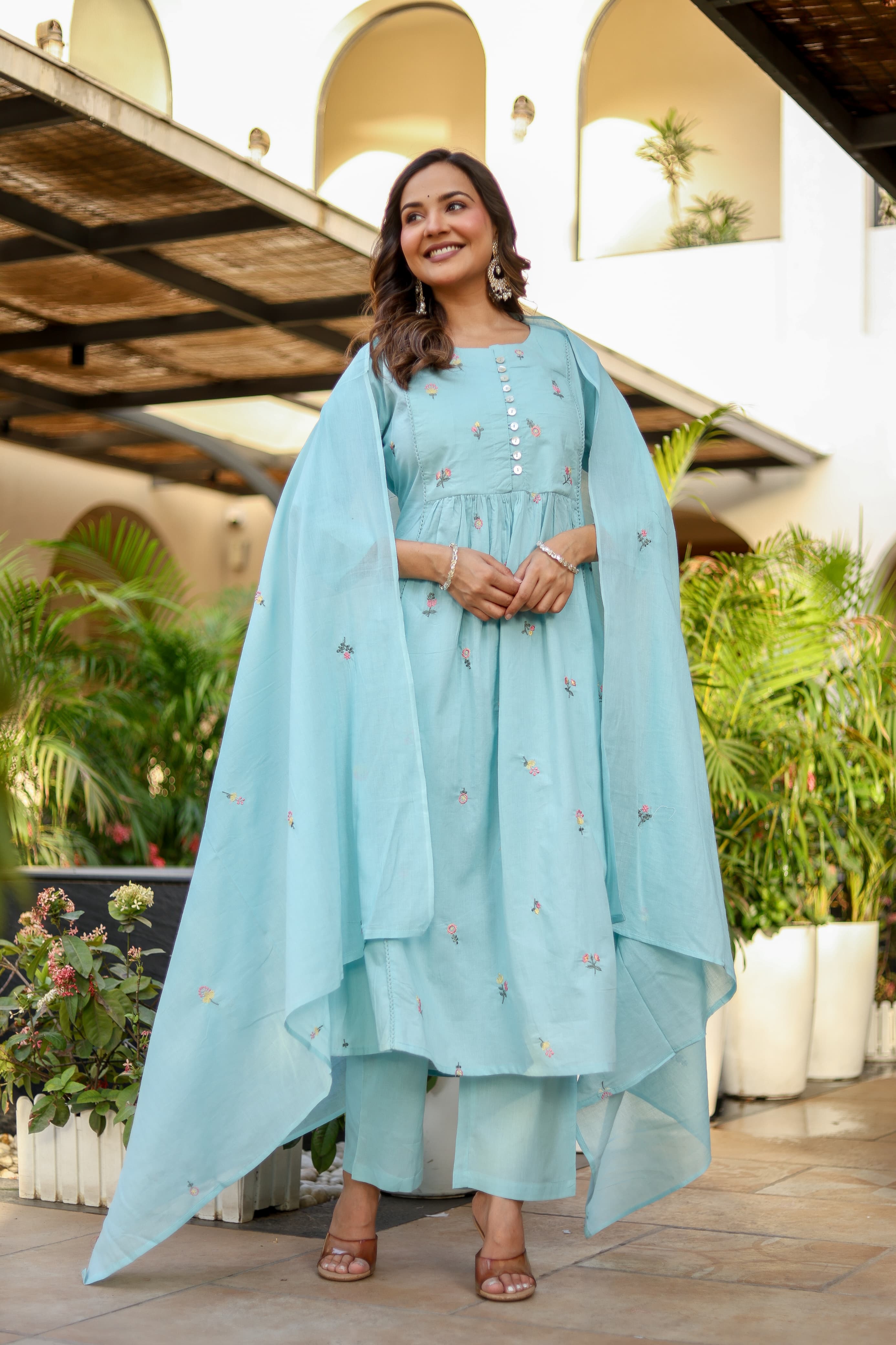 NOOAA Blossom Embroidered Cotton Kurta Set with Dupatta – Premium Women’s Ethnic Wear