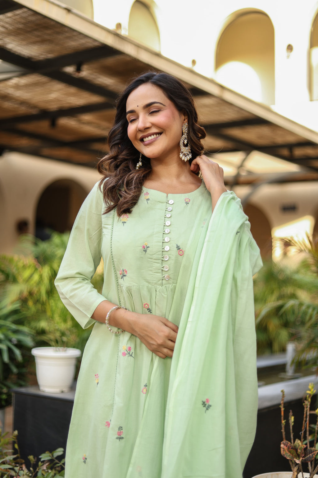 NOOAA Blossom Embroidered Cotton Kurta Set with Dupatta – Premium Women’s Ethnic Wear