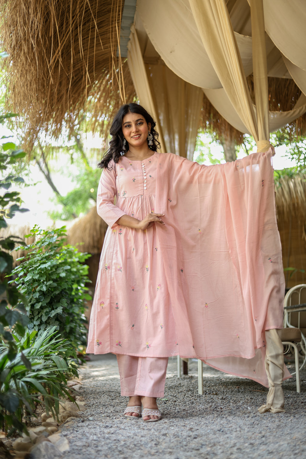 NOOAA Blossom Embroidered Cotton Kurta Set with Dupatta – Premium Women’s Ethnic Wear