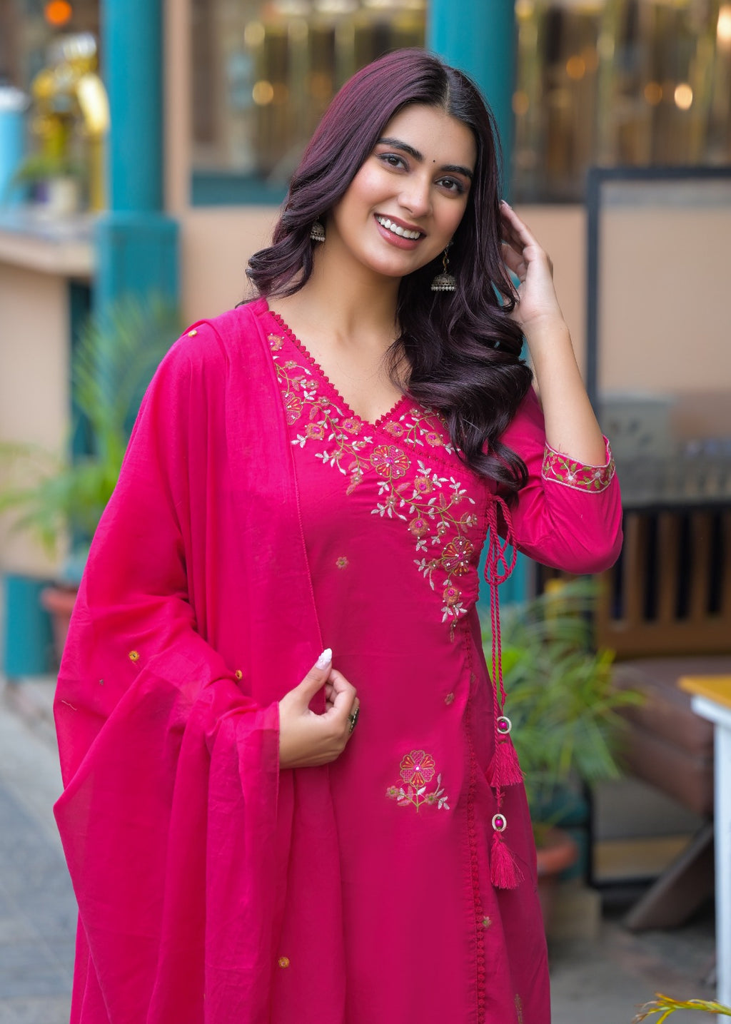 NOOAA Premium Embroidered Cotton Blend Suit Set for Women | Handcrafted Floral Embroidery | Kurta Pant with Dupatta
