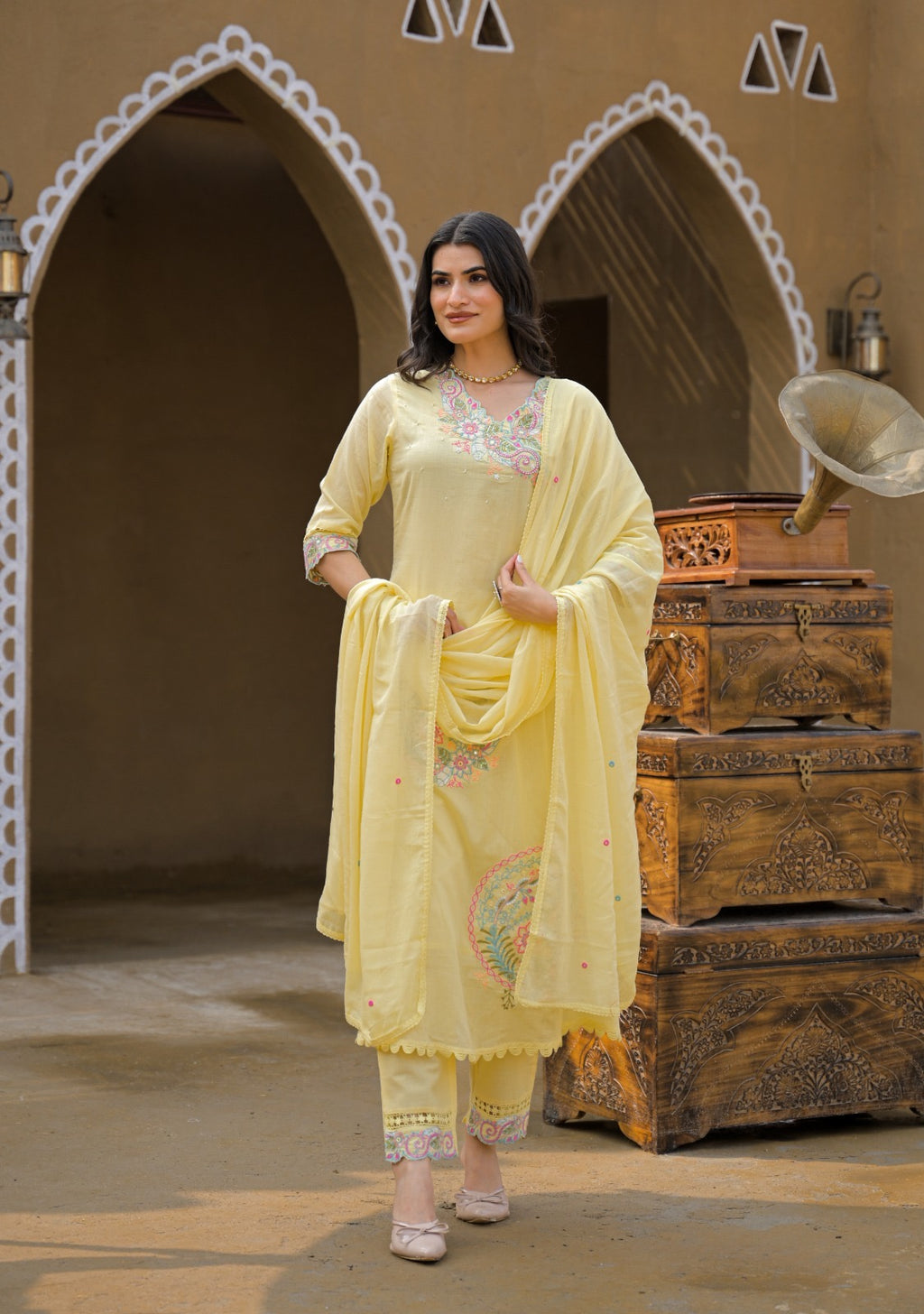 Premium Mal Cotton Embroidered Suit Set with Dupatta – The Nooaa Collection
