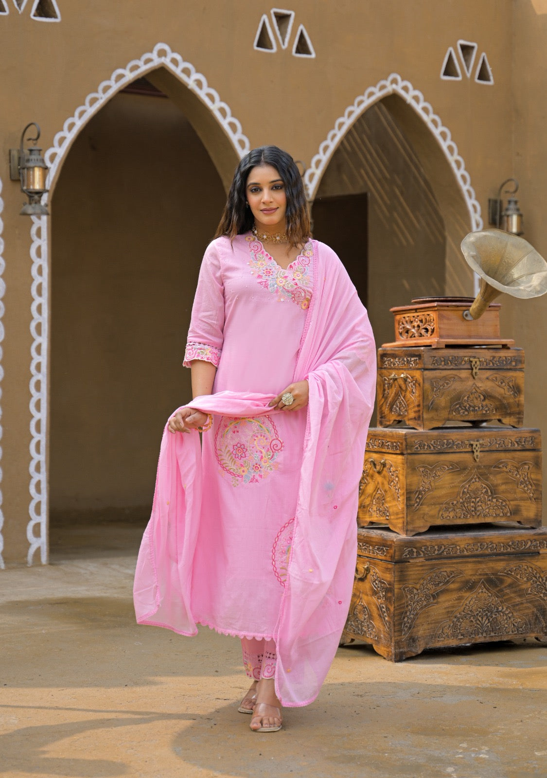 Premium Mal Cotton Embroidered Suit Set with Dupatta – The Nooaa Collection