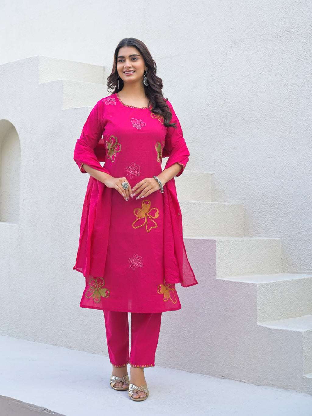 NOOAA Bloom Petal Embroidered Cotton Kurta Set | Premium Women’s Ethnic Wear