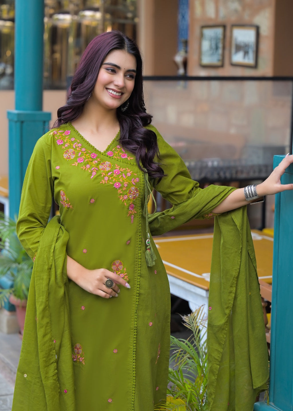 NOOAA Premium Embroidered Cotton Blend Suit Set for Women | Handcrafted Floral Embroidery | Kurta Pant with Dupatta