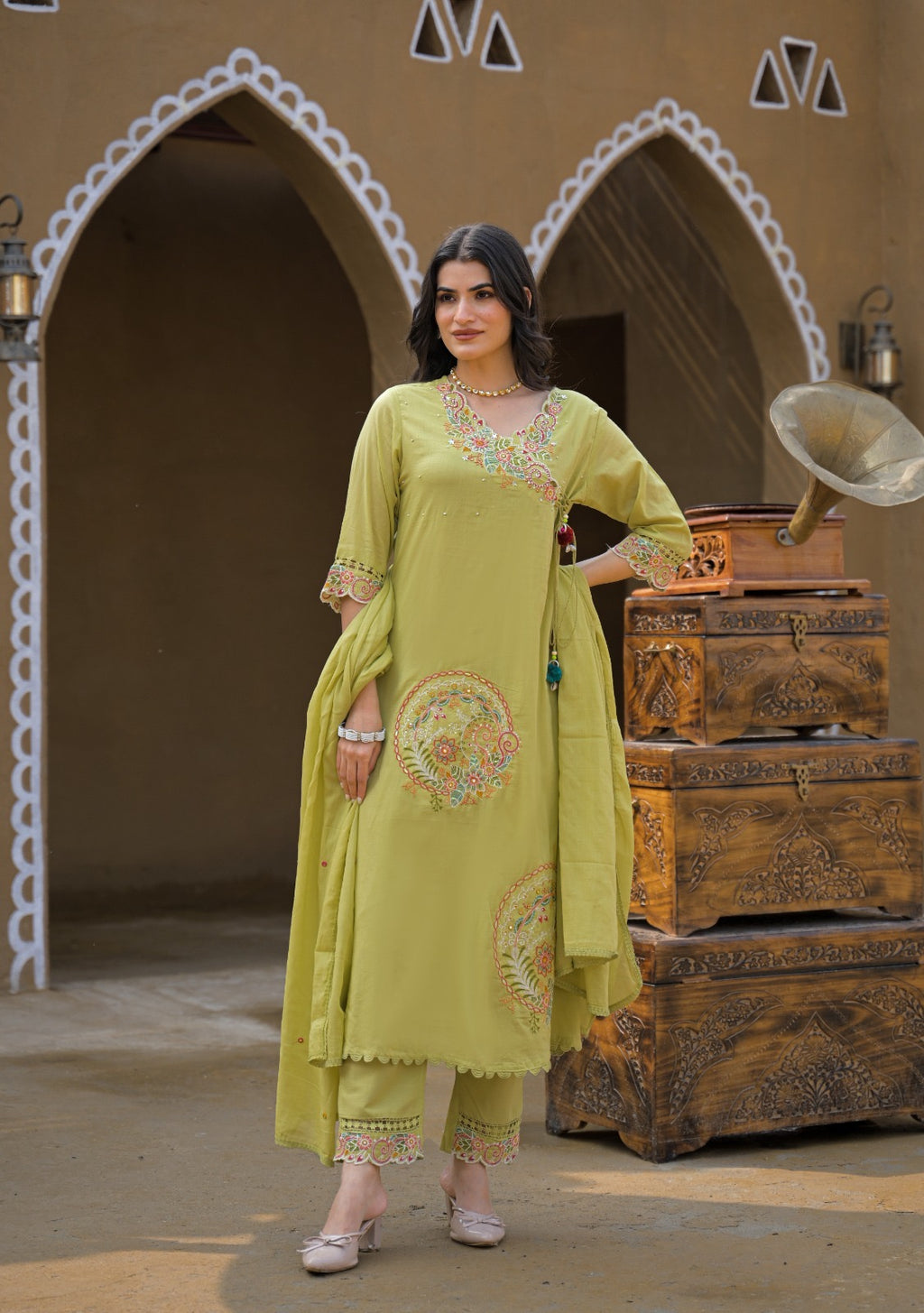 Premium Mal Cotton Embroidered Suit Set with Dupatta – The Nooaa Collection