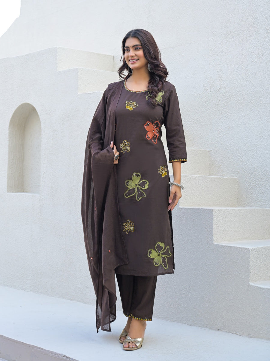 NOOAA Bloom Petal Embroidered Cotton Kurta Set | Premium Women’s Ethnic Wear
