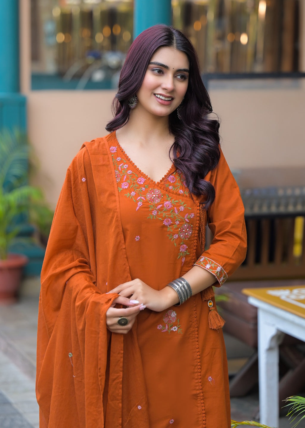 NOOAA Premium Embroidered Cotton Blend Suit Set for Women | Handcrafted Floral Embroidery | Kurta Pant with Dupatta