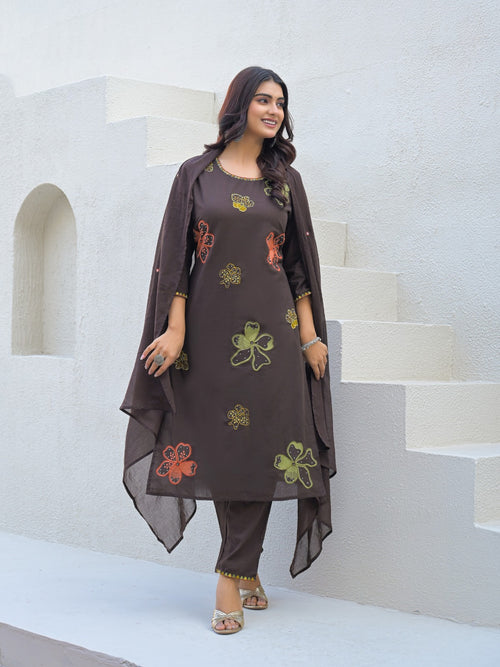 NOOAA Bloom Petal Embroidered Cotton Kurta Set | Premium Women’s Ethnic Wear