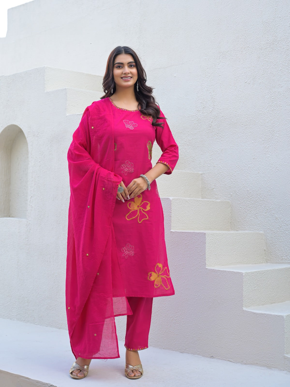 NOOAA Bloom Petal Embroidered Cotton Kurta Set | Premium Women’s Ethnic Wear