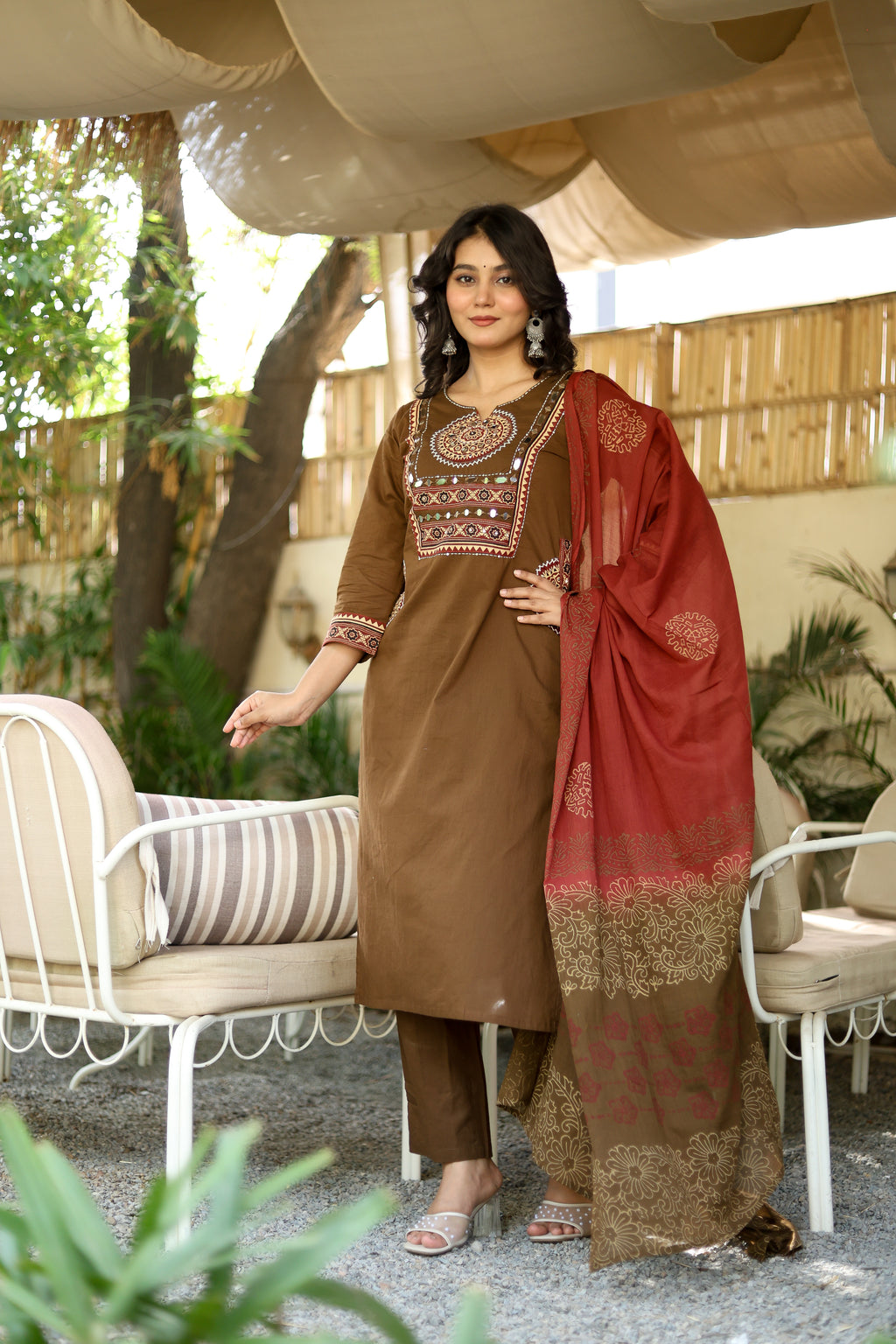 NOOAA Premium Mirror Work Straight Suit Set | Ethnic Printed Dupatta | Kurta Pant Set for Women