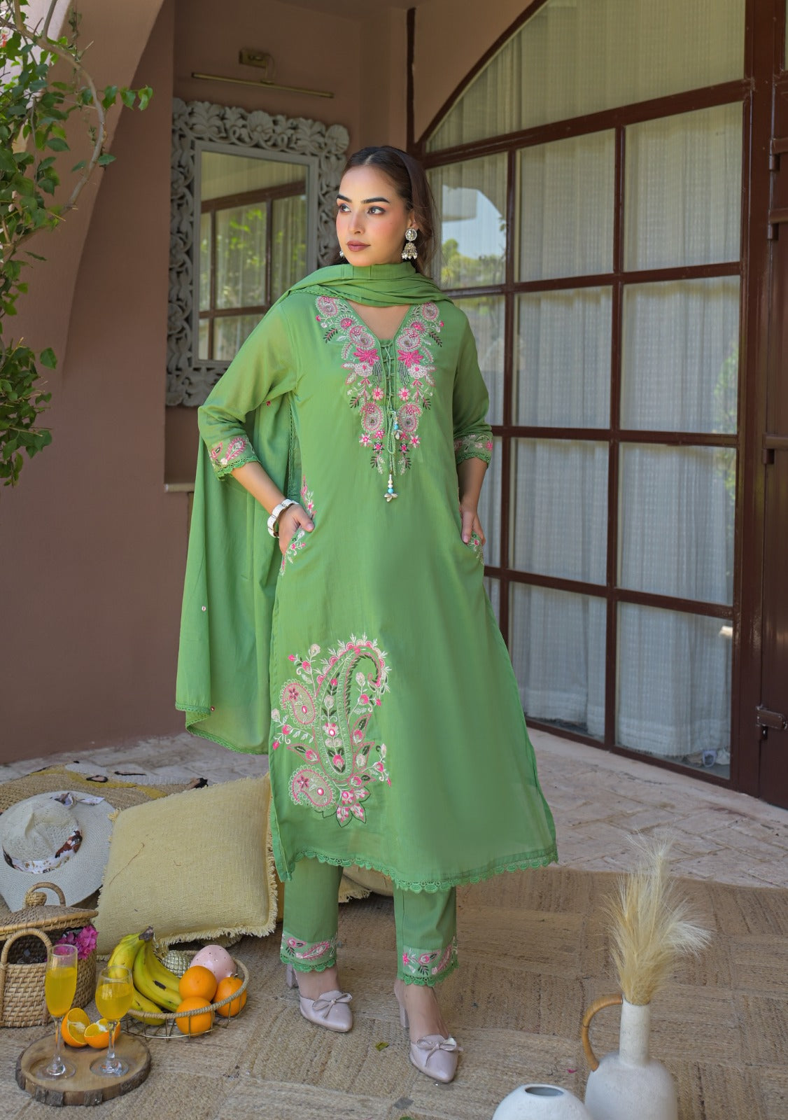 NOOAA Pure Mal Cotton Handwork 3-Piece Dress Set