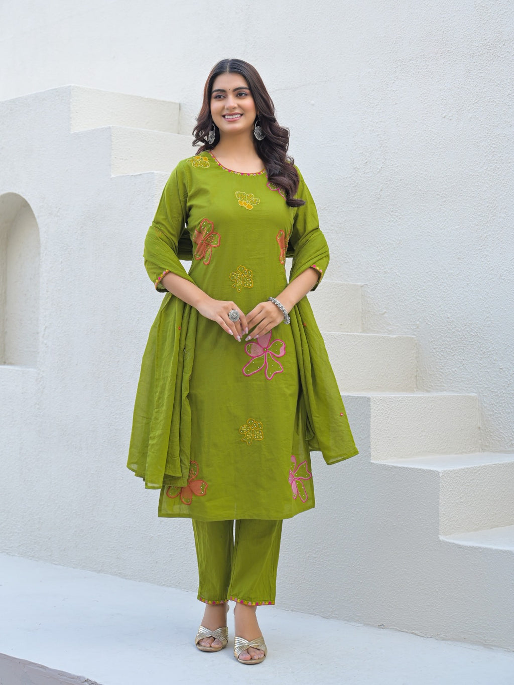 NOOAA Bloom Petal Embroidered Cotton Kurta Set | Premium Women’s Ethnic Wear