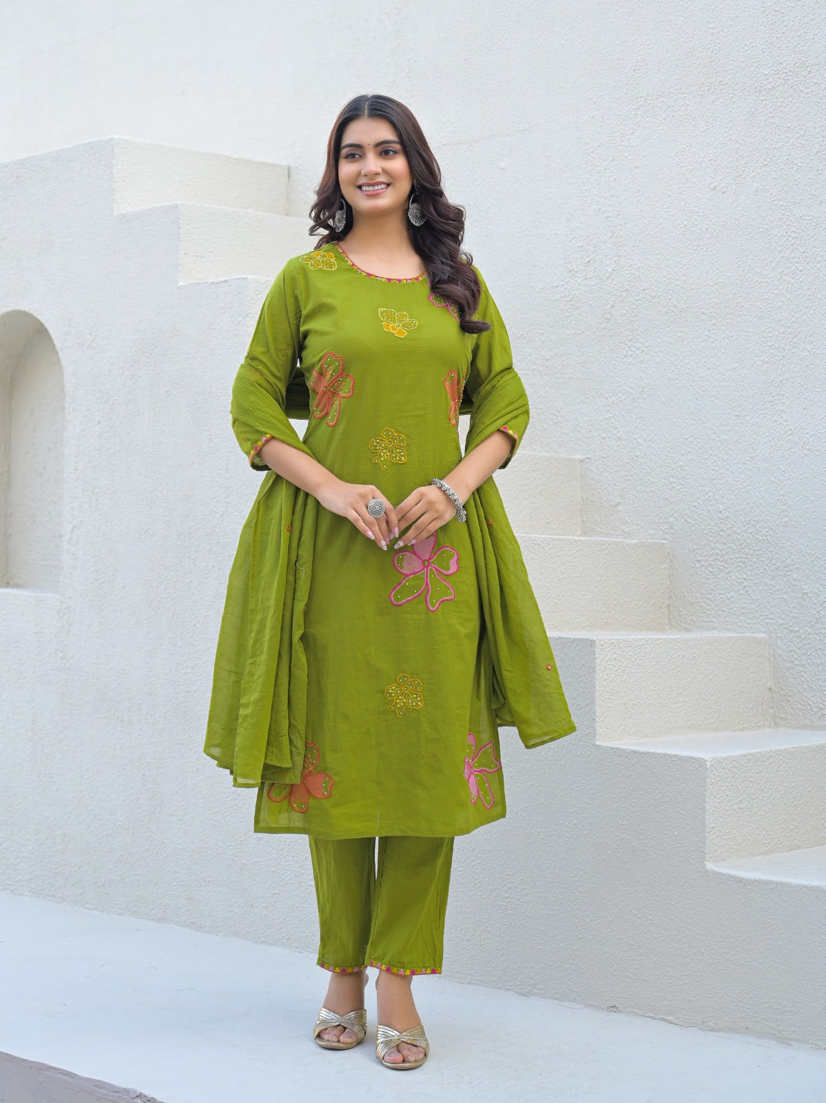 NOOAA Bloom Petal Embroidered Cotton Kurta Set | Premium Women’s Ethnic Wear