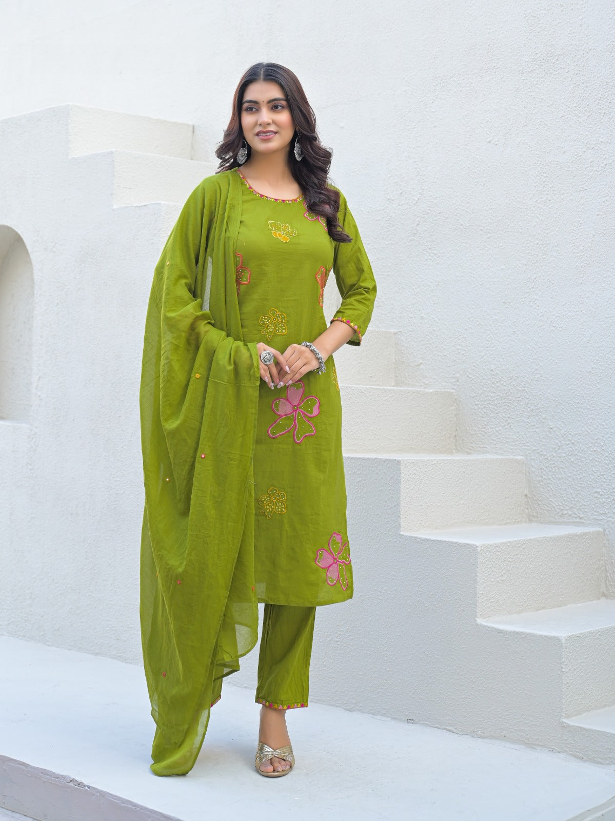 NOOAA Bloom Petal Embroidered Cotton Kurta Set | Premium Women’s Ethnic Wear