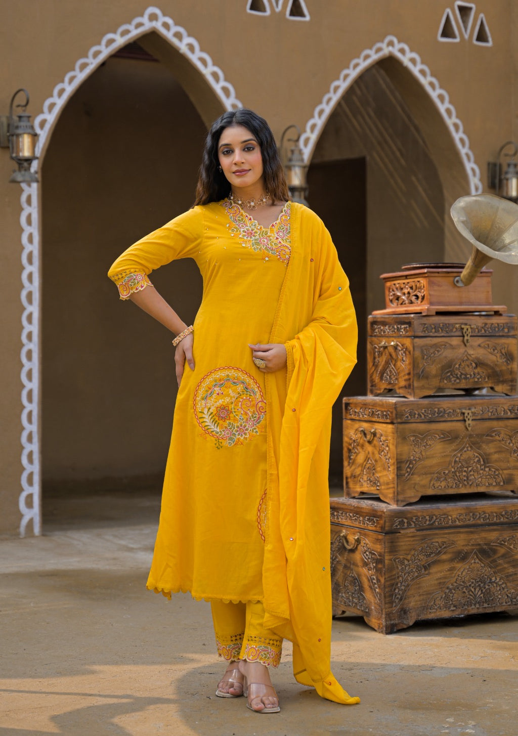 Premium Mal Cotton Embroidered Suit Set with Dupatta – The Nooaa Collection