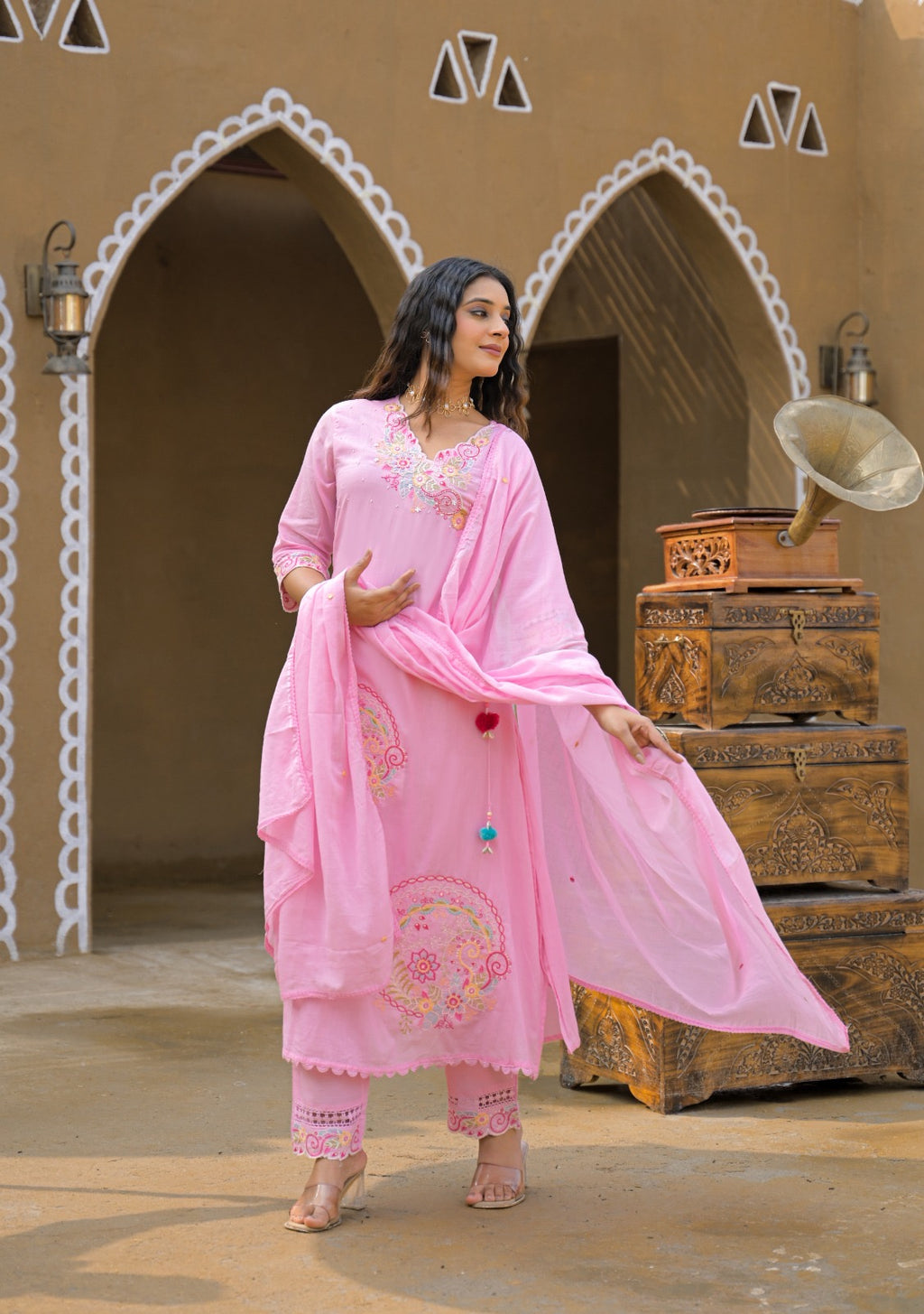 Premium Mal Cotton Embroidered Suit Set with Dupatta – The Nooaa Collection