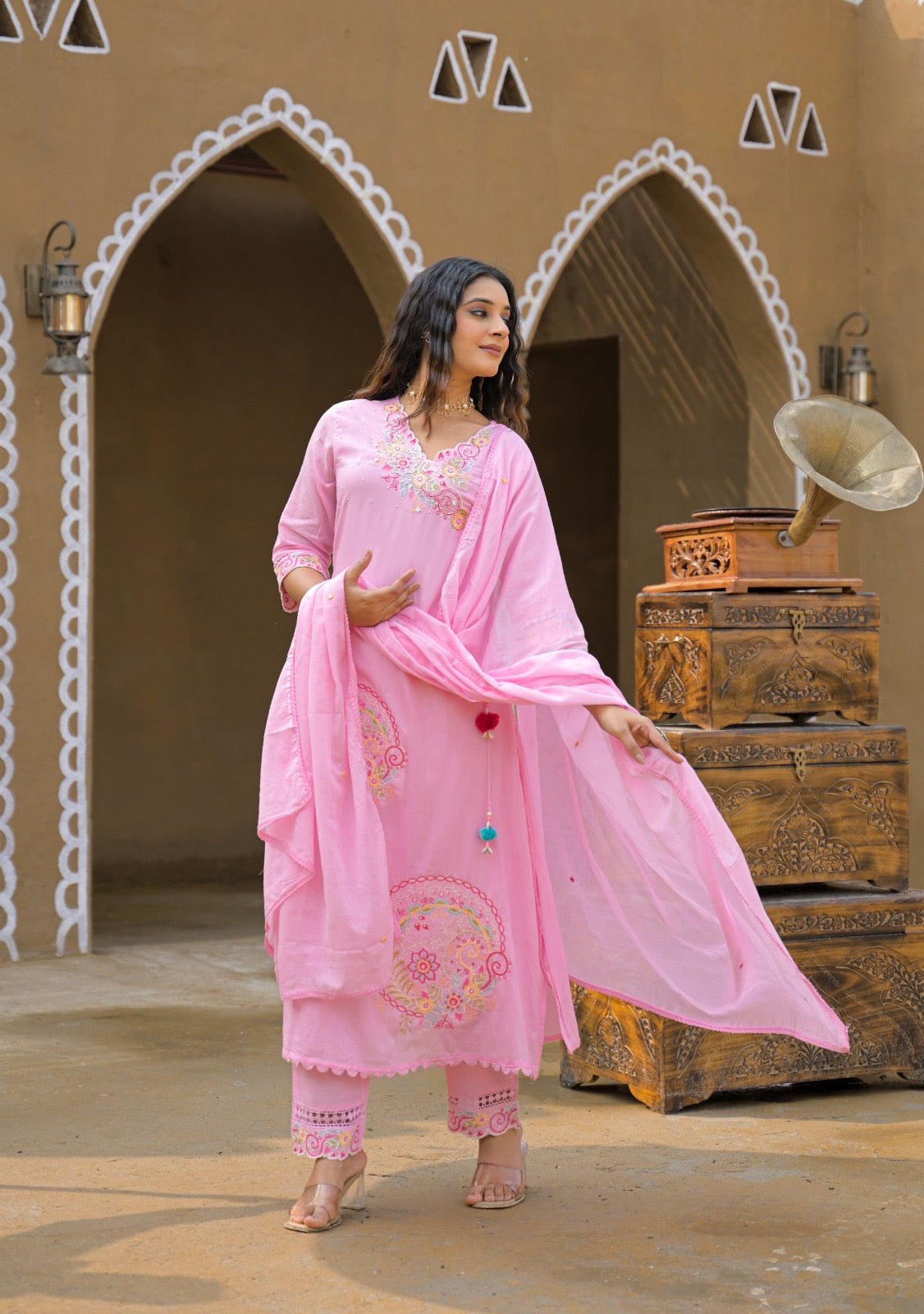 Premium Mal Cotton Embroidered Suit Set with Dupatta – The Nooaa Collection