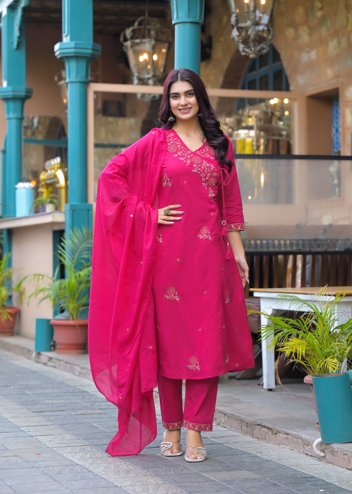 NOOAA Premium Embroidered Cotton Blend Suit Set for Women | Handcrafted Floral Embroidery | Kurta Pant with Dupatta