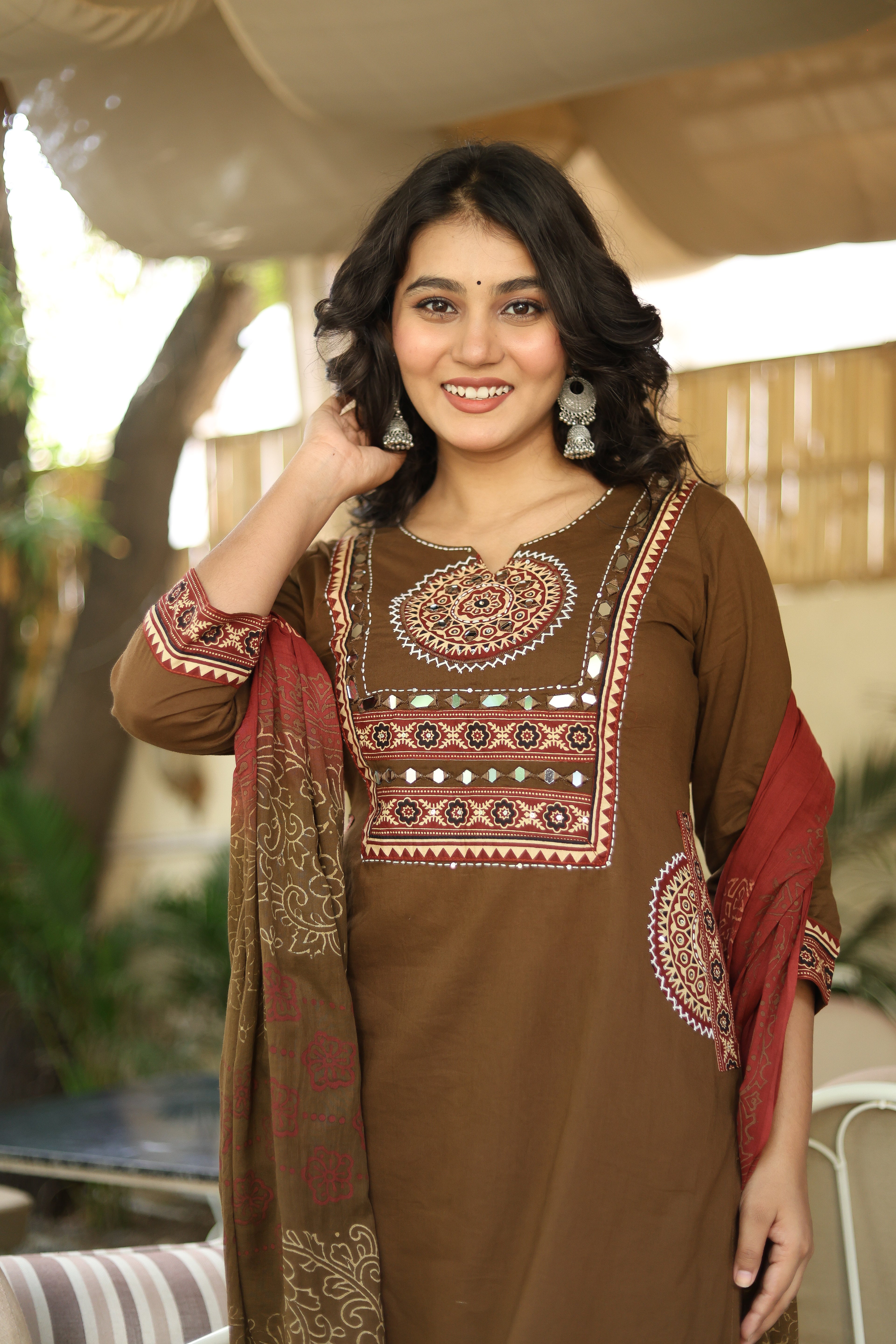 NOOAA Premium Mirror Work Straight Suit Set | Ethnic Printed Dupatta | Kurta Pant Set for Women