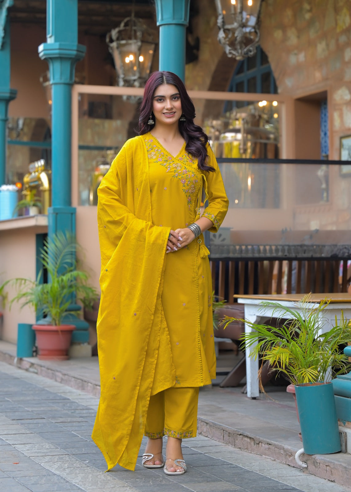 NOOAA Premium Embroidered Cotton Blend Suit Set for Women | Handcrafted Floral Embroidery | Kurta Pant with Dupatta