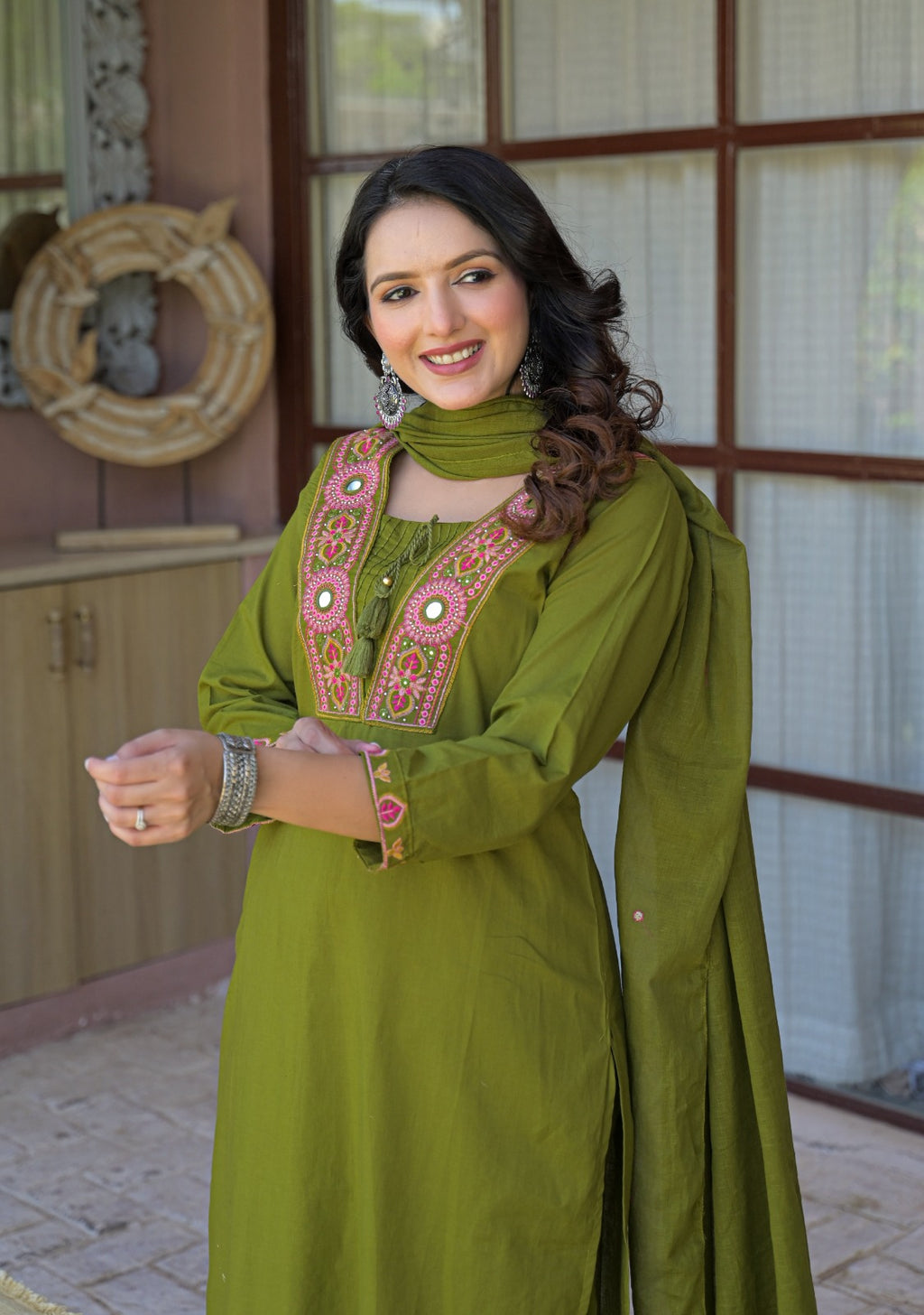 NOOAA Royal Mirror Embroidered Straight Kurta Set with Dupatta| Elegant Women’s Ethnic Wear