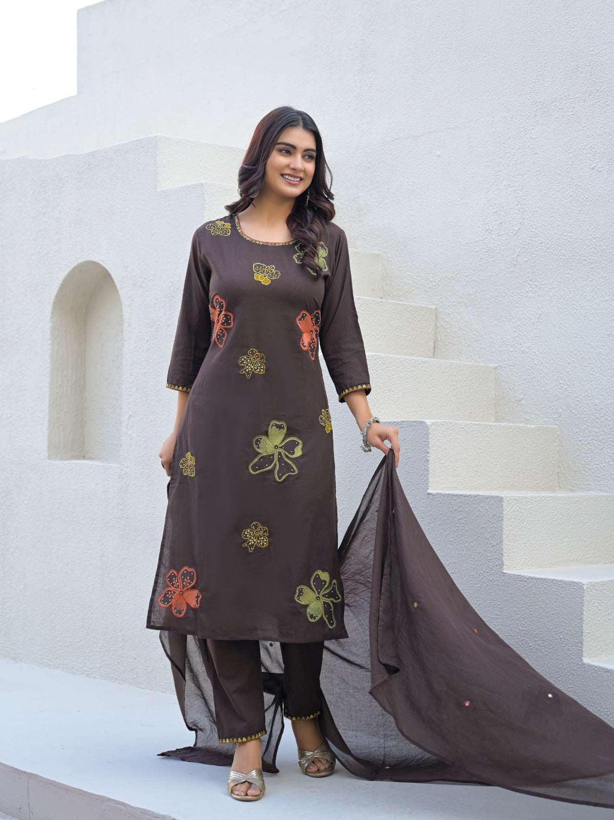 NOOAA Bloom Petal Embroidered Cotton Kurta Set | Premium Women’s Ethnic Wear