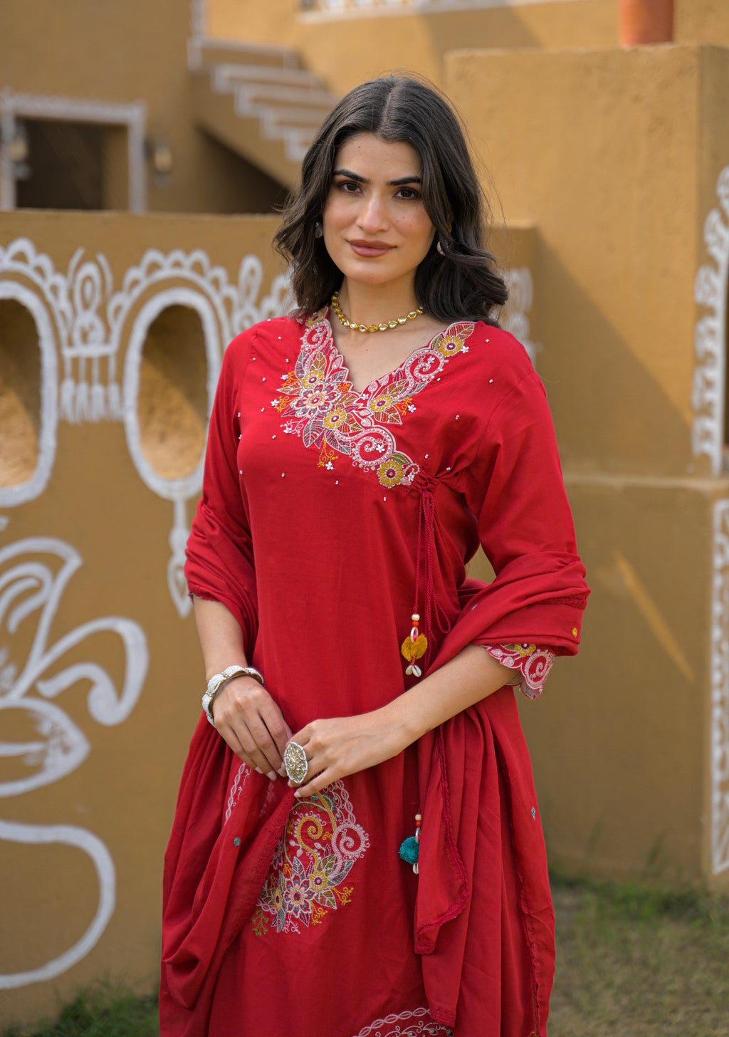 Premium Mal Cotton Embroidered Suit Set with Dupatta – The Nooaa Collection