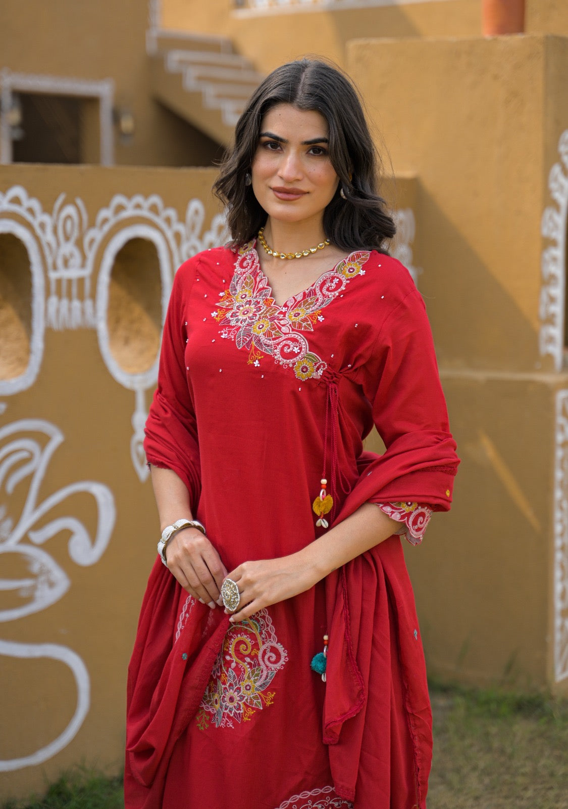 Premium Mal Cotton Embroidered Suit Set with Dupatta – The Nooaa Collection