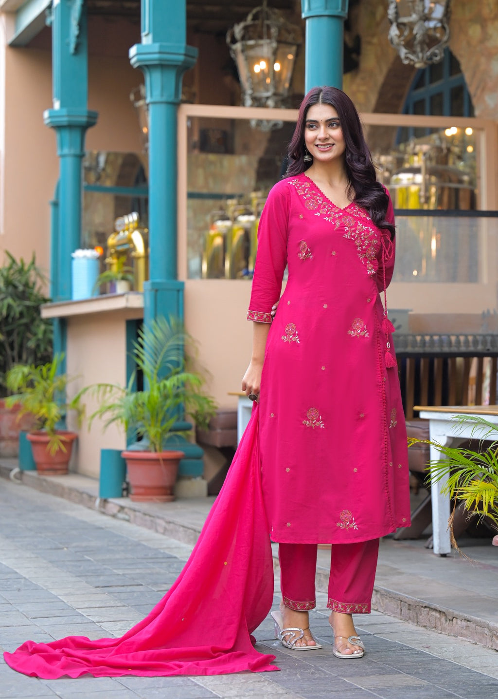 NOOAA Premium Embroidered Cotton Blend Suit Set for Women | Handcrafted Floral Embroidery | Kurta Pant with Dupatta