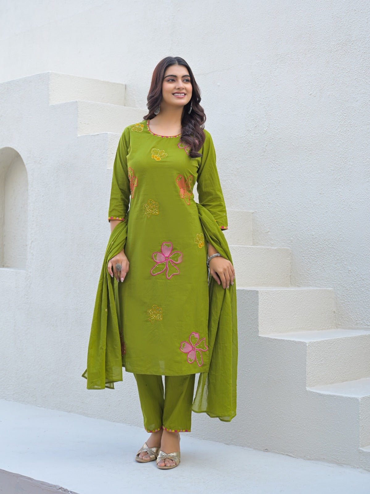 NOOAA Bloom Petal Embroidered Cotton Kurta Set | Premium Women’s Ethnic Wear