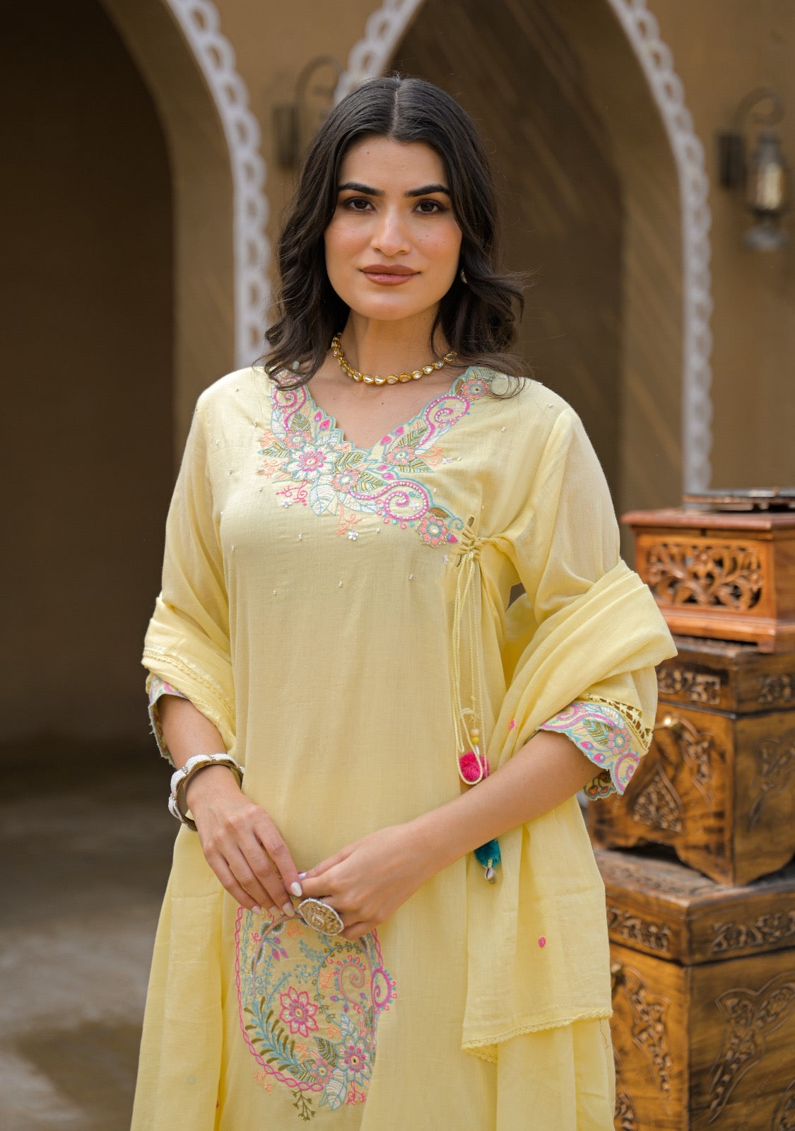 Premium Mal Cotton Embroidered Suit Set with Dupatta – The Nooaa Collection