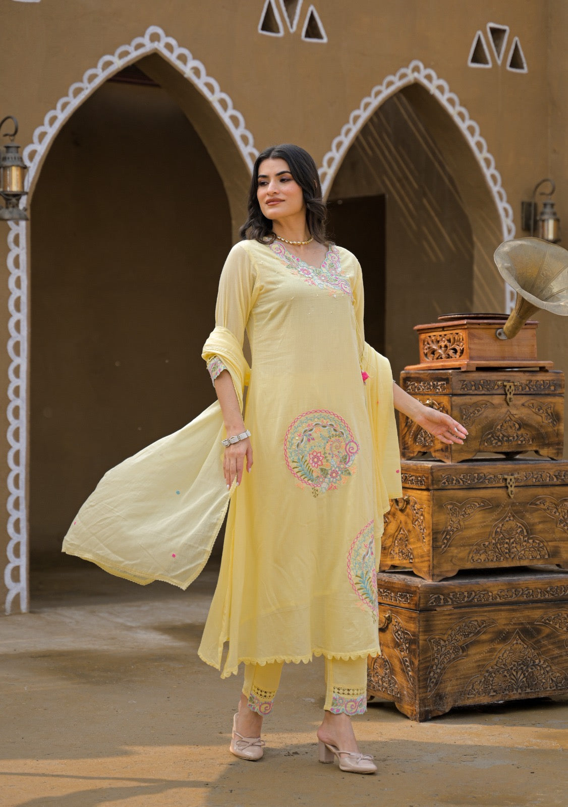 Premium Mal Cotton Embroidered Suit Set with Dupatta – The Nooaa Collection
