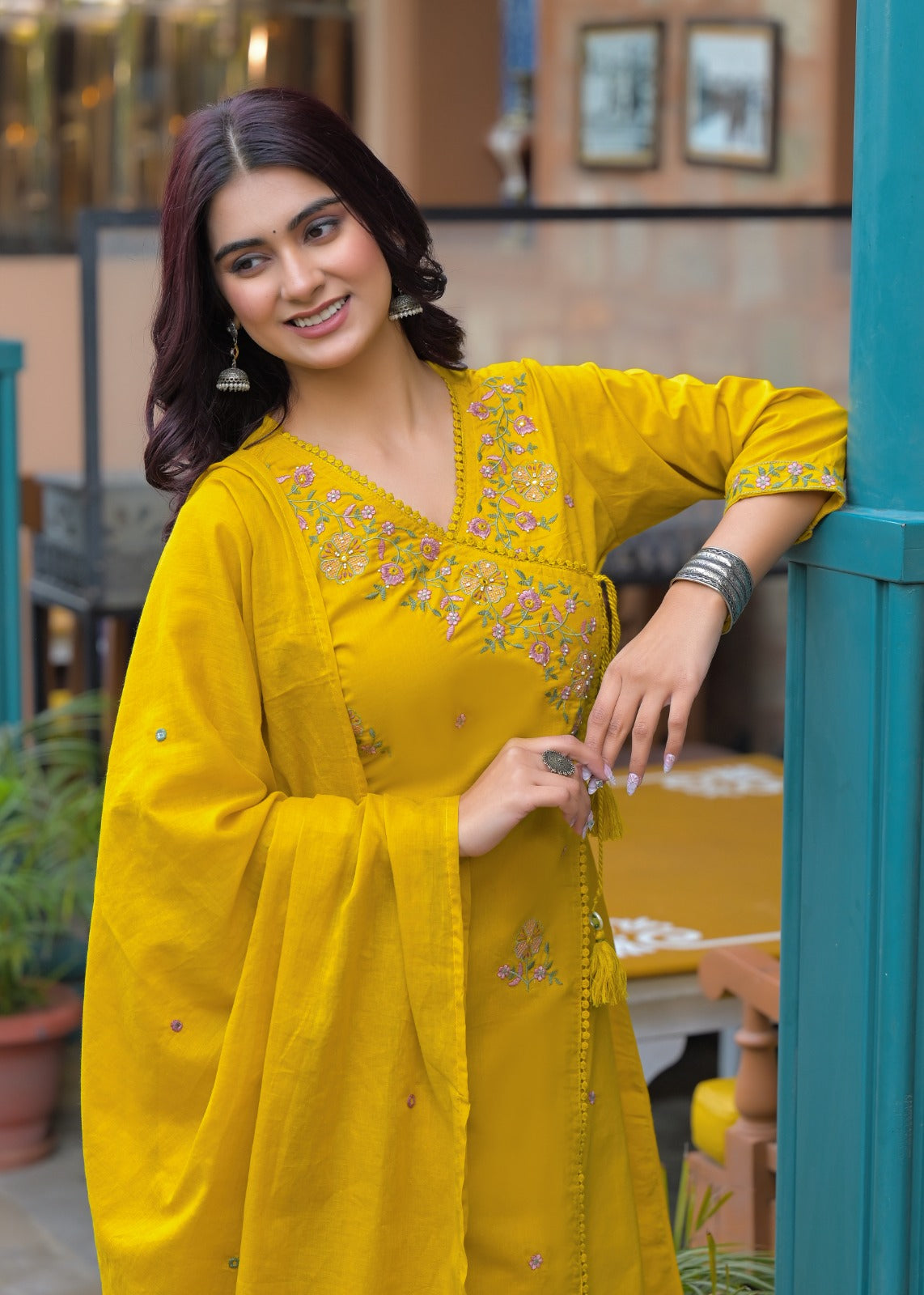 NOOAA Premium Embroidered Cotton Blend Suit Set for Women | Handcrafted Floral Embroidery | Kurta Pant with Dupatta