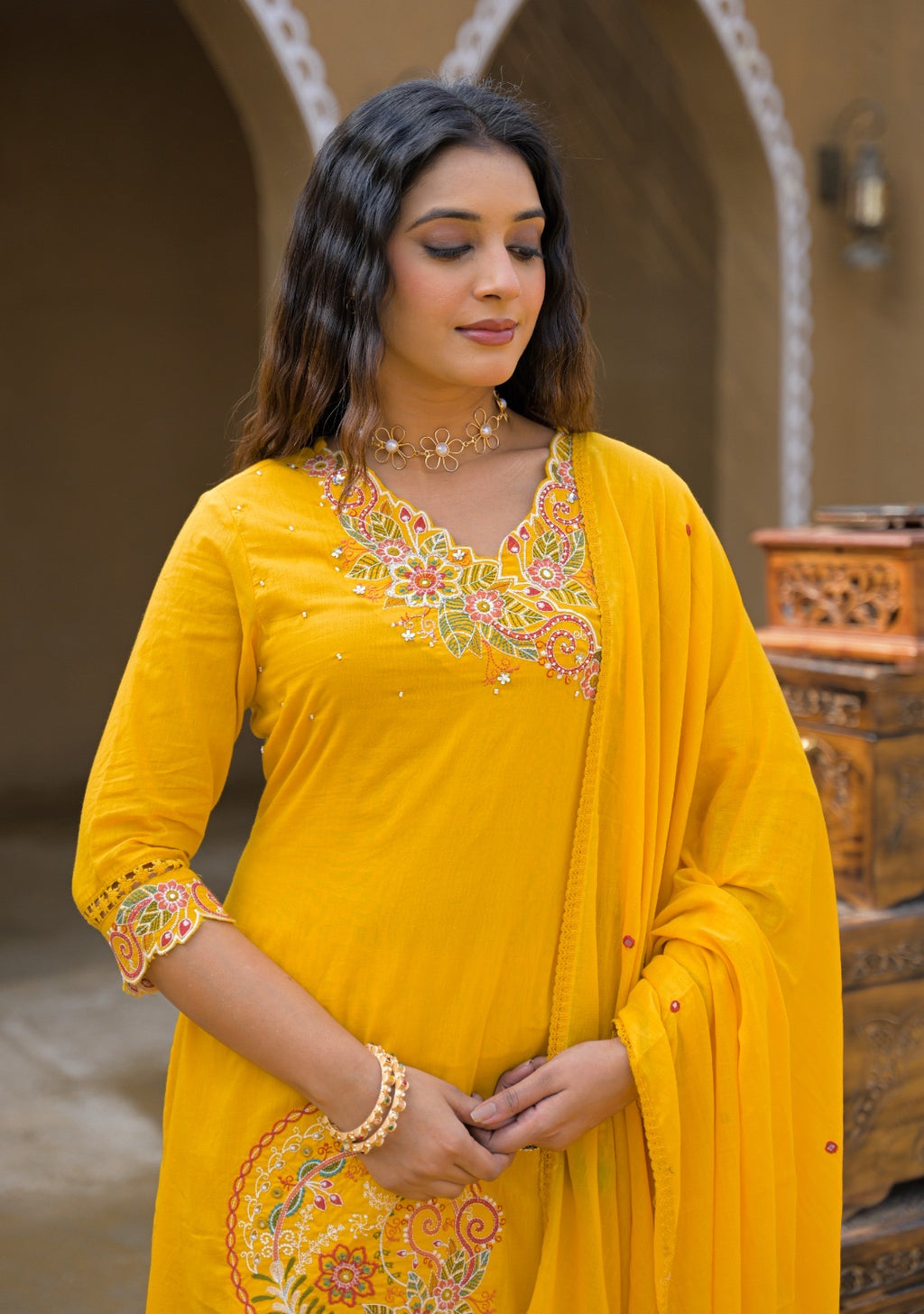Premium Mal Cotton Embroidered Suit Set with Dupatta – The Nooaa Collection