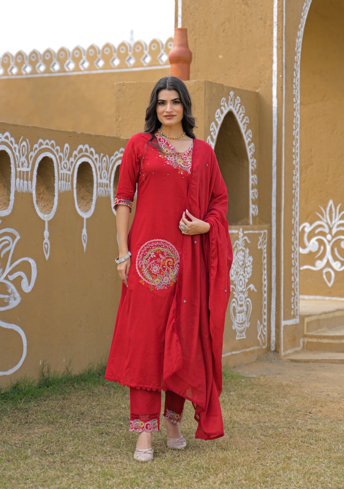 Premium Mal Cotton Embroidered Suit Set with Dupatta – The Nooaa Collection