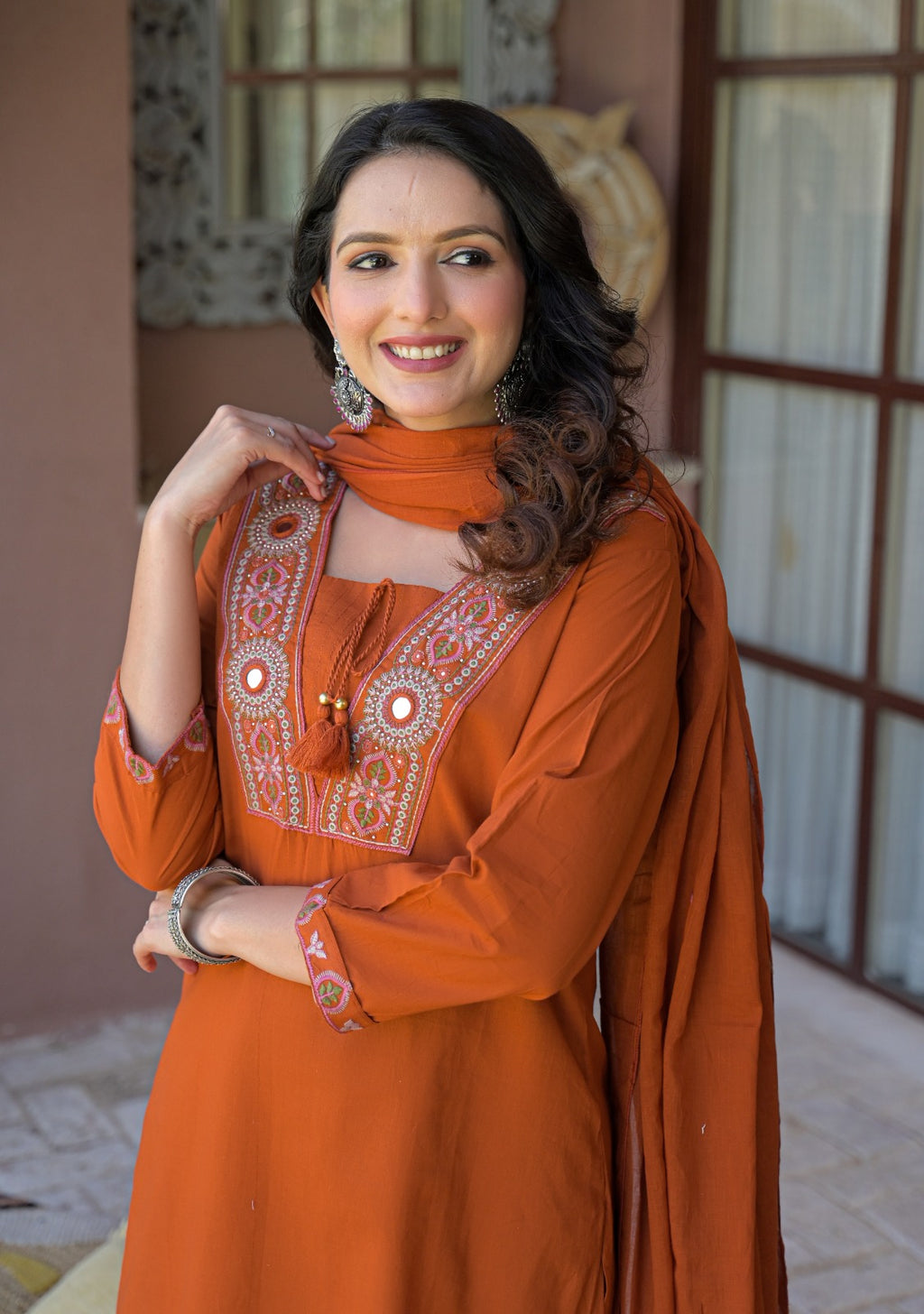 NOOAA Royal Mirror Embroidered Straight Kurta Set with Dupatta| Elegant Women’s Ethnic Wear