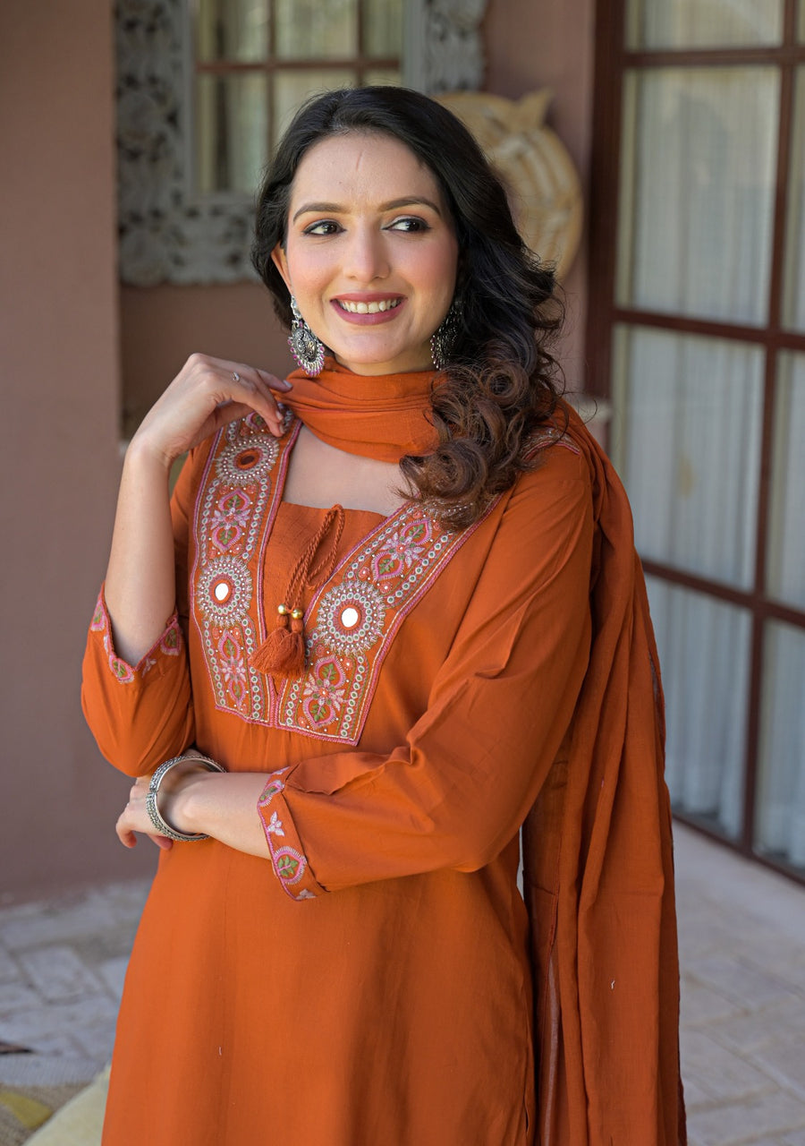 NOOAA Royal Mirror Embroidered Straight Kurta Set with Dupatta| Elegant Women’s Ethnic Wear