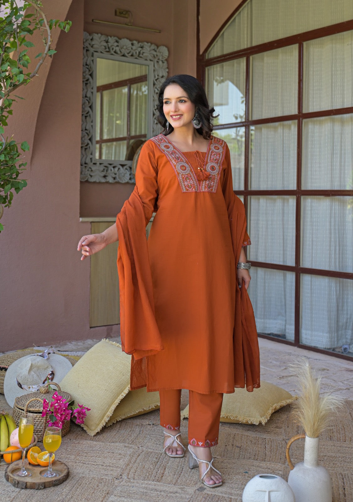 NOOAA Royal Mirror Embroidered Straight Kurta Set with Dupatta| Elegant Women’s Ethnic Wear