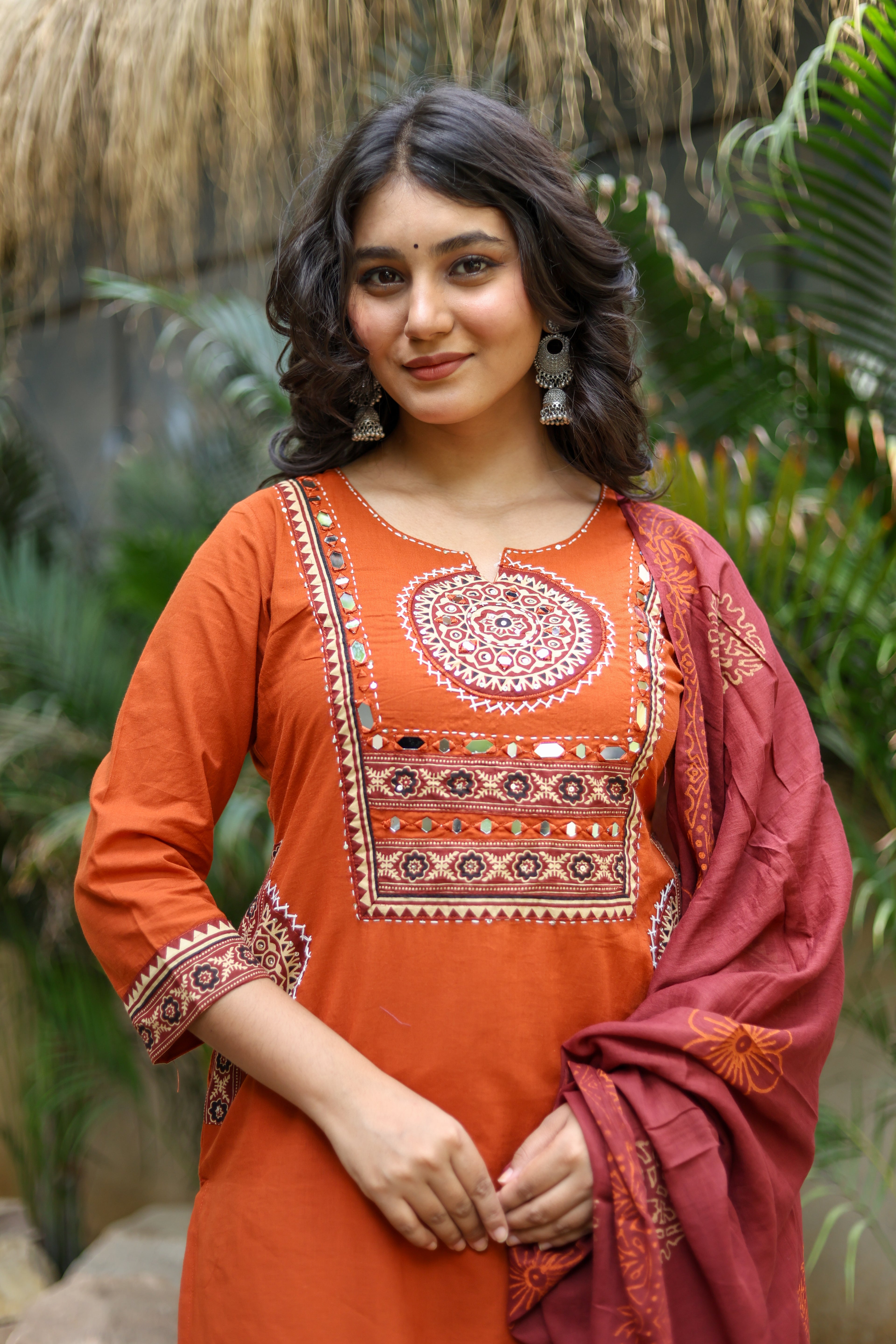 NOOAA Premium Mirror Work Straight Suit Set | Ethnic Printed Dupatta | Kurta Pant Set for Women