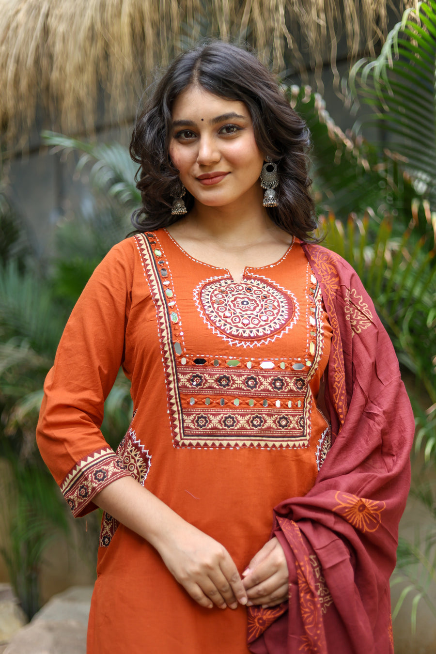 NOOAA Premium Mirror Work Straight Suit Set | Ethnic Printed Dupatta | Kurta Pant Set for Women