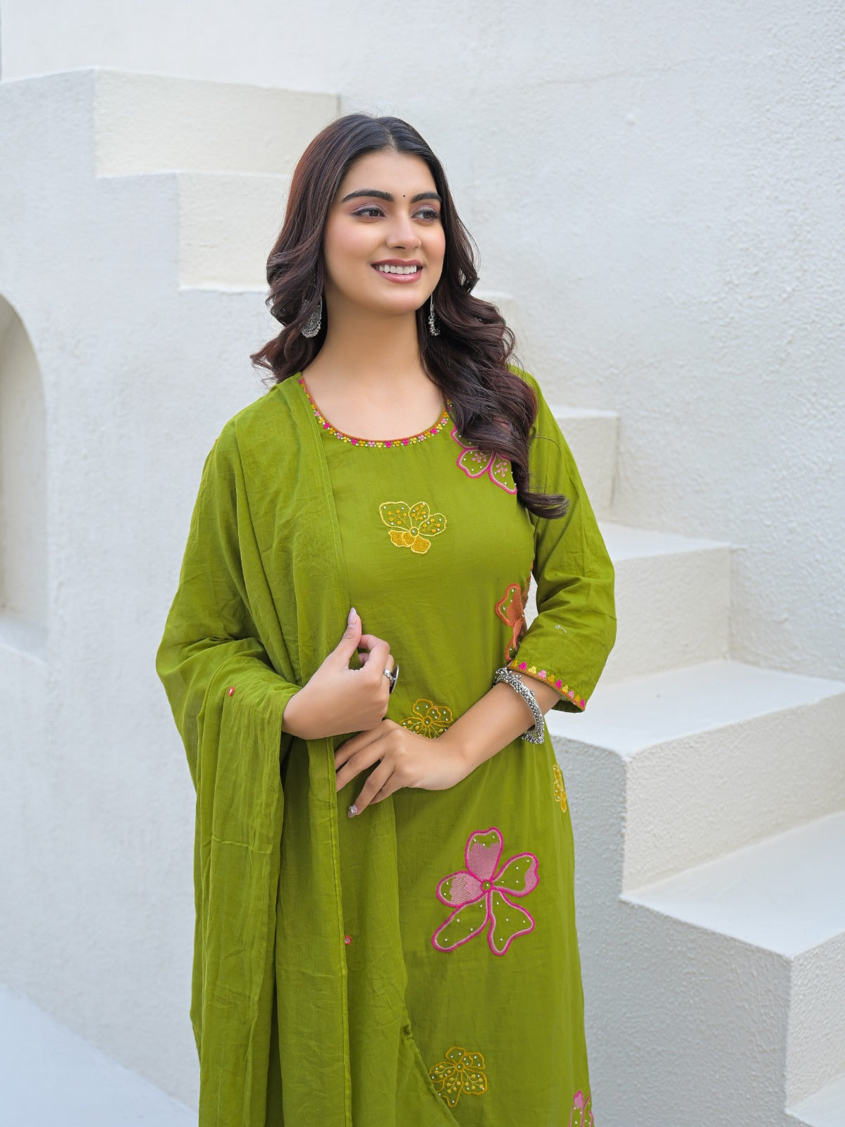 NOOAA Bloom Petal Embroidered Cotton Kurta Set | Premium Women’s Ethnic Wear
