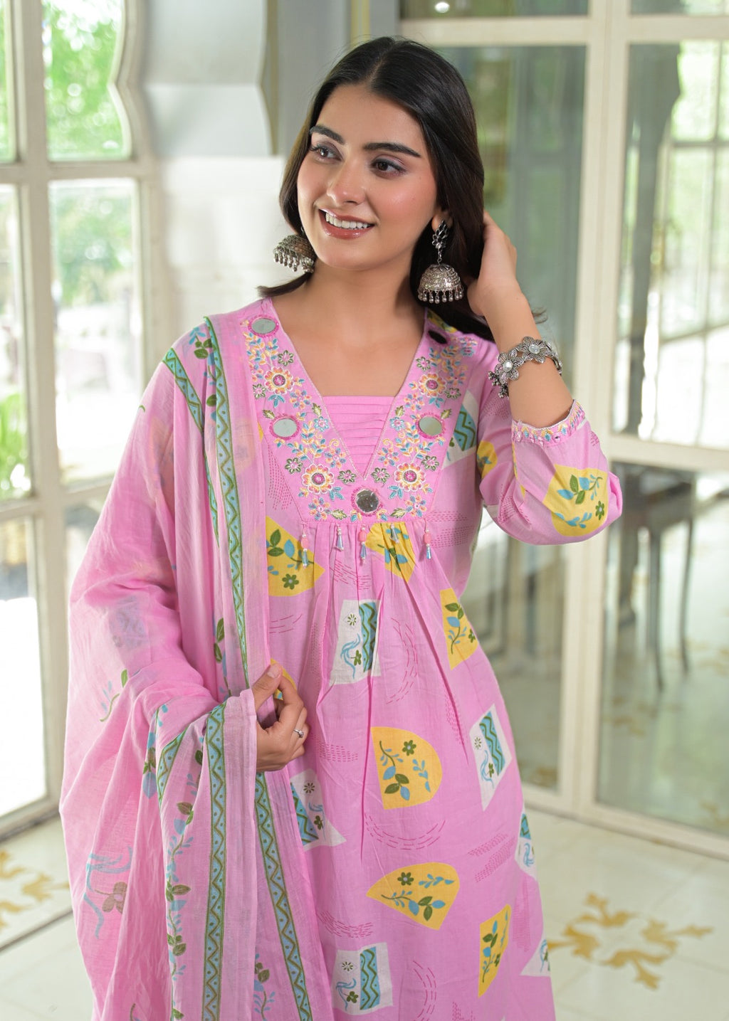 NOOAA Viraa Printed Straight Kurta Set with Embroidered Yoke & Dupatta
