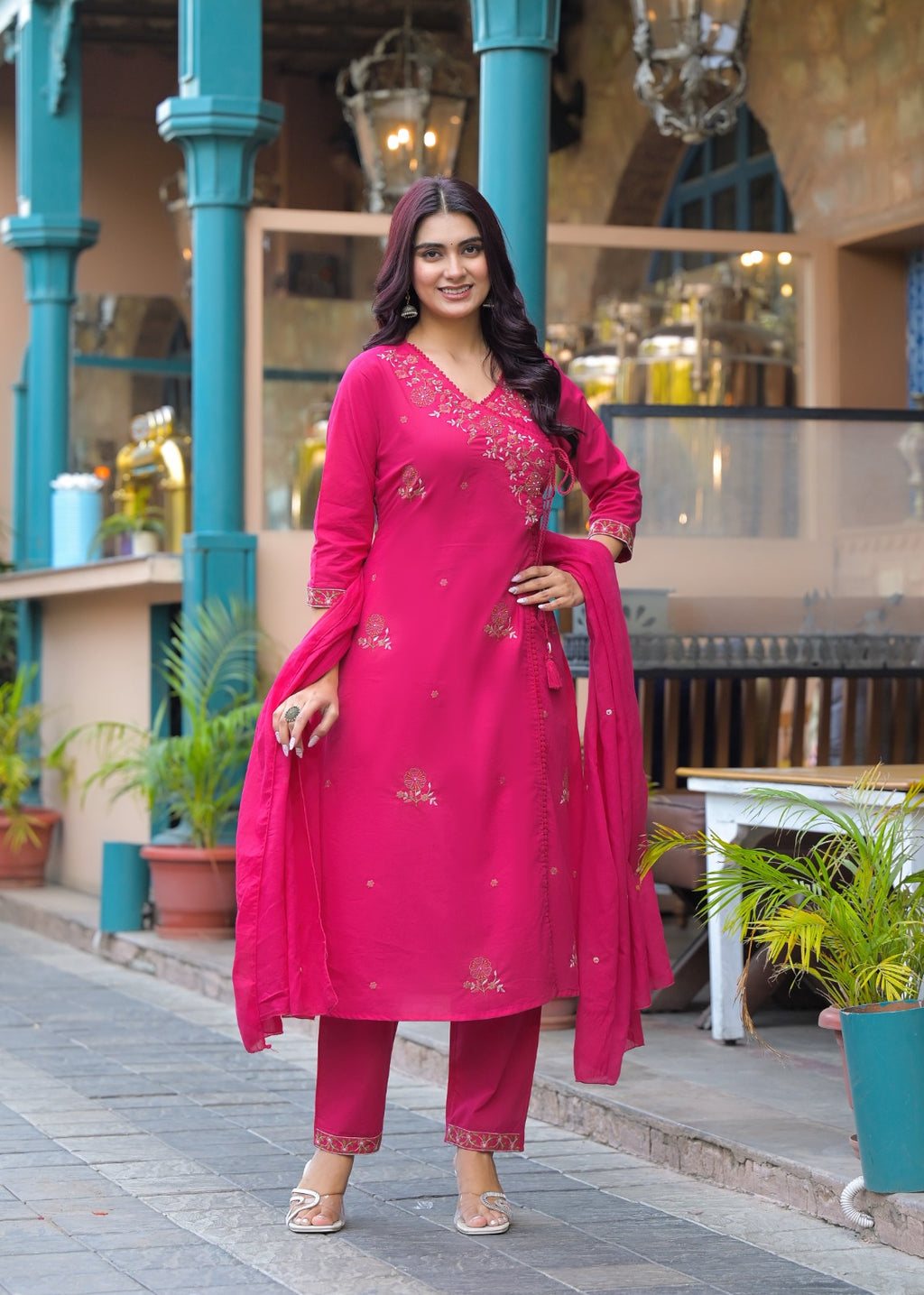 NOOAA Premium Embroidered Cotton Blend Suit Set for Women | Handcrafted Floral Embroidery | Kurta Pant with Dupatta