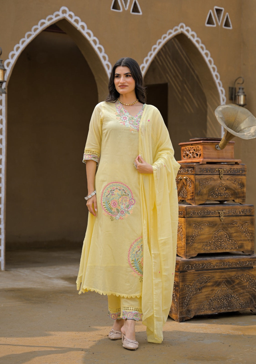 Premium Mal Cotton Embroidered Suit Set with Dupatta – The Nooaa Collection